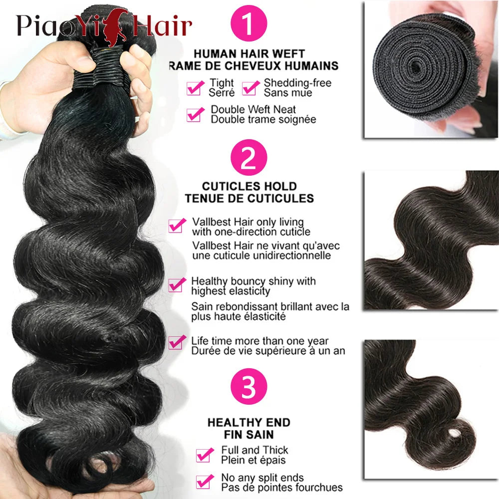 Body Wave Human Hair Bundles with Lace Closure