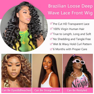 40 Inch Loose Deep Wave 13x4 13x6 Lace Front Human Hair Wigs 250 Density Water Curly Nature Wave HD Lace Frontal Wig Preplucked