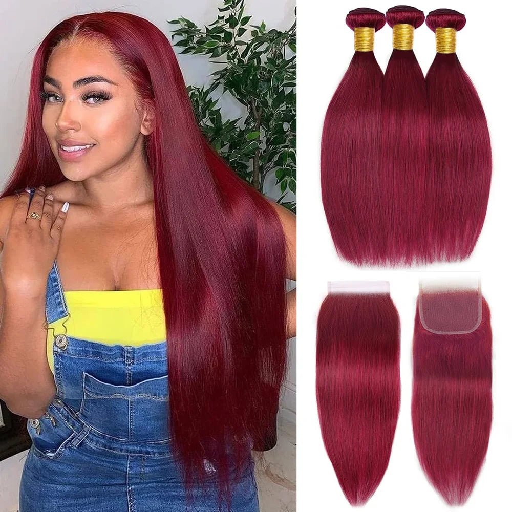 Straight Human Hair Bundles with Closure - JoySky Hair