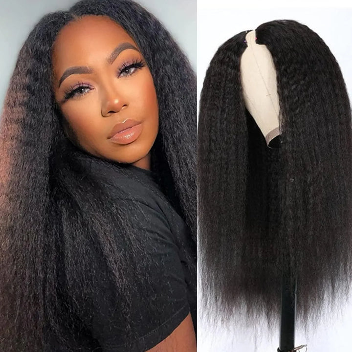 V-Part Kinky Straight Human Hair Wig