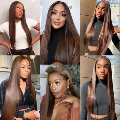Chocolate Brown Straight Human Hair Wigs For Women 13X6 Hd Lace Frontal Wig 13X4 Lace Front Pre Plucked Colored Wig 30 36 Inch