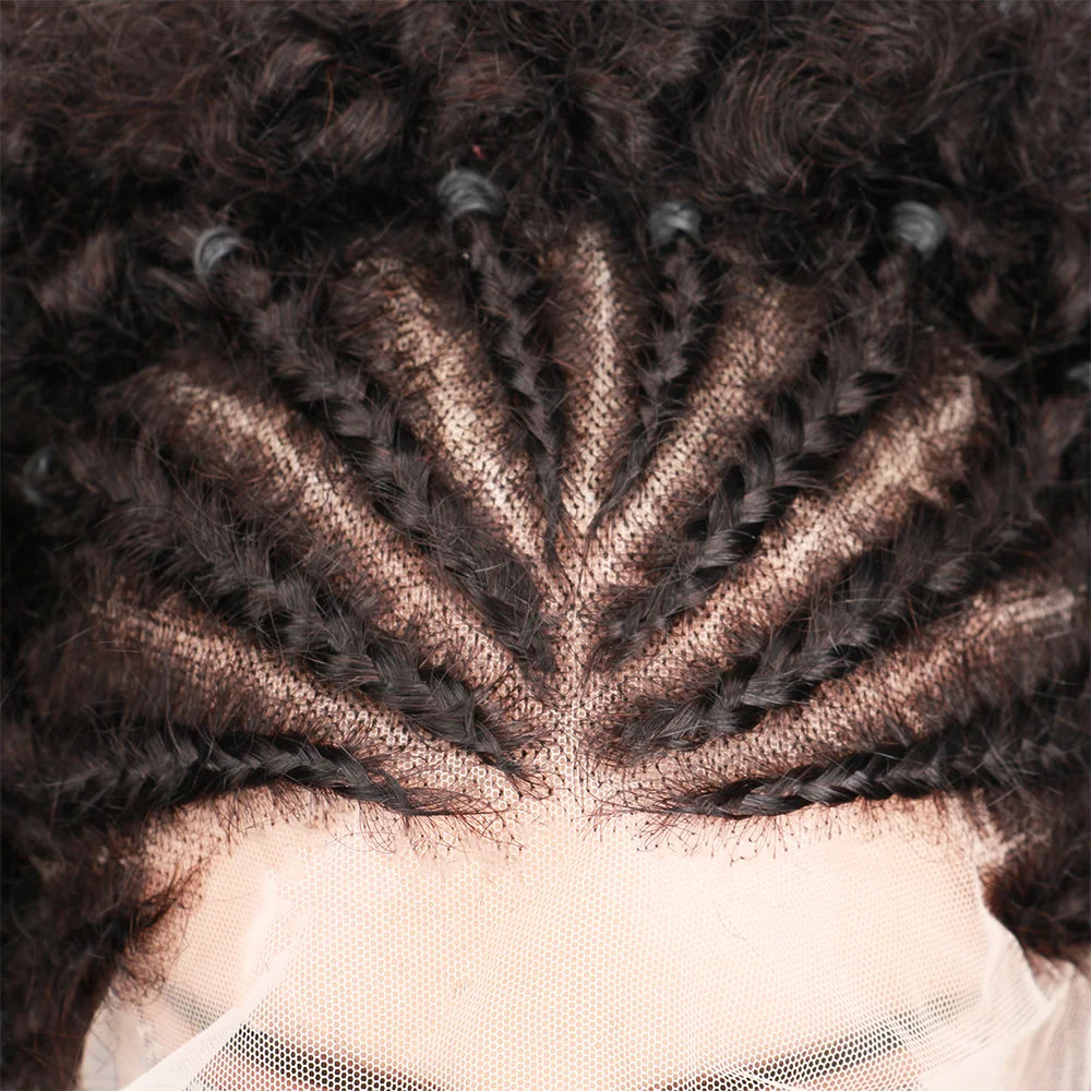 Afro Puff Cornrow Braided Lace Human Hair Wig