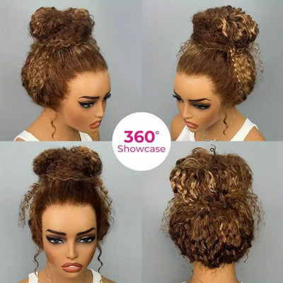 200 Density Invisible Strap Highlight Curly 360 Full Hd Lace Front Wig Honey Blonde Deep Wave Frontal Glueless Wig Human Hair