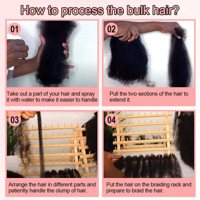 Snwprin 16 Inch Afro Kinky Bulk Natural Color 4C Human Hair For Braiding Brazilian Hair 100% Human Hair For Dreadlock Extensions