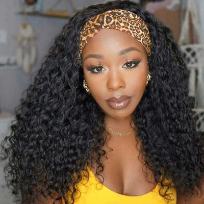 Headband Wig Human Hair Deep Wave Wig 250% Straight Body Wave Human Hair Wigs Half Kinky Cury Wig Brazilian Ready To Wear Wig
