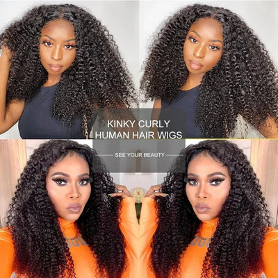 Half Wig Glueless Human Hair Wigs With Drawstring Seamless Clips 300 Density Kinky Curly Half Wigs Full Machine Made Wig