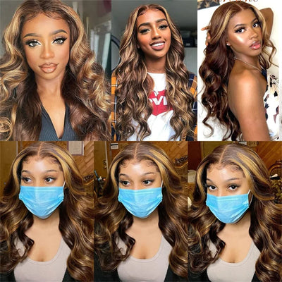 13x4 Highlight Wig Human Hair Brown Lace Front Human Hair Wigs For Women Body Wave Honey Blonde 13x6 Colored Lace Frontal Wig