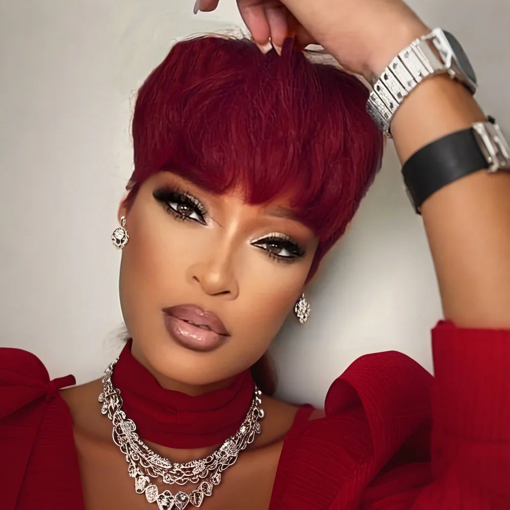 Straight Pixie Cut Human Hair Wig with Bangs - JoySky Hair