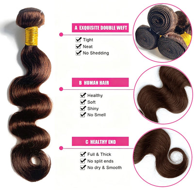 #4 Dark Brown Body Wave Bundles 1/3PCS Human Hair Bundles 18-30 Inches Remy Hair Extensions For Women Brazilian Double Weft Draw
