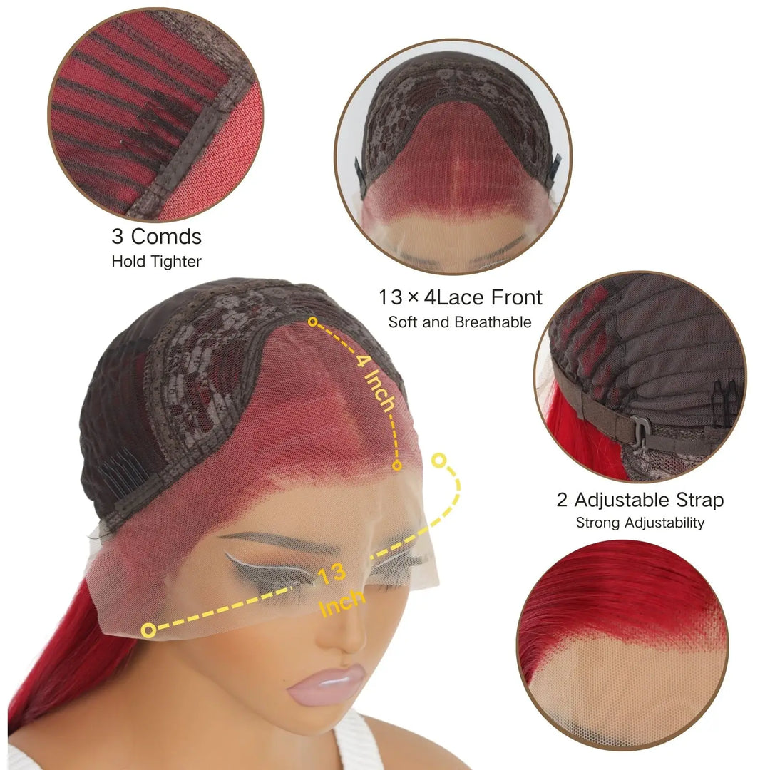 Burgundy Red Straight Lace Front Wig - JoySky Hair