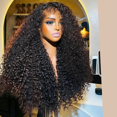 Deep Wave Lace Front Wigs Human Hair 200 Density 5x5 Glueless Lace Front Wigs Human Hair Brazilian Curly Wig Wet Wavy Glueless Frontal Wigs for Women Natural Black Deep Wave Wig