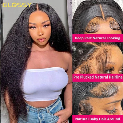 250% Kinky Straight Glueless Wig Ready To Wear And Go 13x6 Hd Yaki Straight Lace Front Human Hair Wigs For Women 30 36 Inch