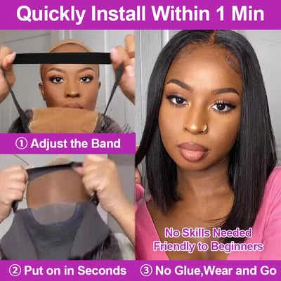 No Glue Brazilian HD Transparent 13x4 Bone Straight Short Bob Glueless Human Hair Wigs 13x6 Straight Lace Front Wigs For Women