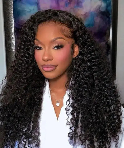 Deep Wave Lace Front Wigs Human Hair 200 Density 5x5 Glueless Lace Front Wigs Human Hair Brazilian Curly Wig Wet Wavy Glueless Frontal Wigs for Women Natural Black Deep Wave Wig