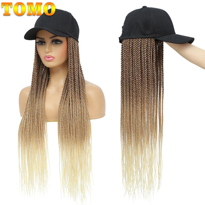 TOMO Baseball Cap Hat Wig Hair with Synthetic Crochet Braids for Women Long 24" Senegalese Twist Attached with Hat Wig for Girls