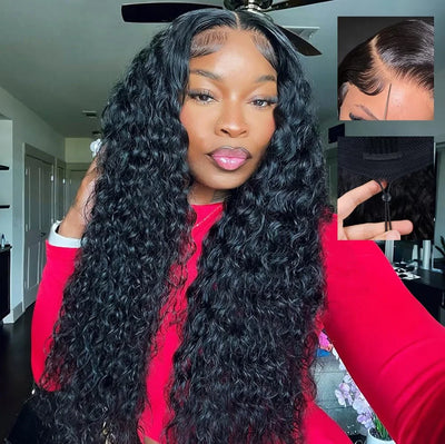 Deep Wave Lace Front Wigs Human Hair 200 Density 5x5 Glueless Lace Front Wigs Human Hair Brazilian Curly Wig Wet Wavy Glueless Frontal Wigs for Women Natural Black Deep Wave Wig