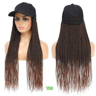 TOMO Baseball Cap Hat Wig Hair with Synthetic Crochet Braids for Women Long 24" Senegalese Twist Attached with Hat Wig for Girls