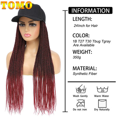 TOMO Baseball Cap Hat Wig Hair with Synthetic Crochet Braids for Women Long 24" Senegalese Twist Attached with Hat Wig for Girls