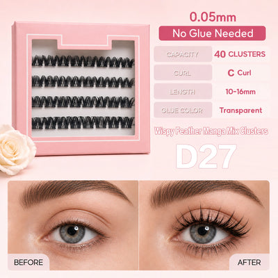Cluster Lashes Light Weight Self Adhesive Eyelashes Pre Glued Press on Lashes Waterproof Handmade
