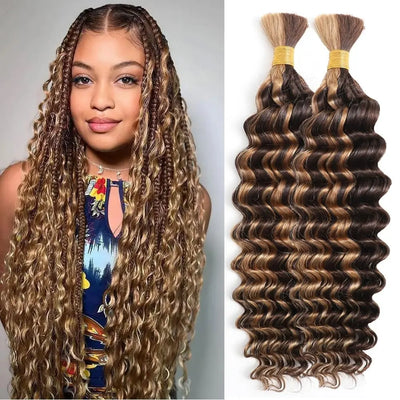 4/27 Highlight Deep Wave Hair Bundles No Weft for Boho Braids 100% Human Hair Extension Bundles Braiding Brazilian Hair Human