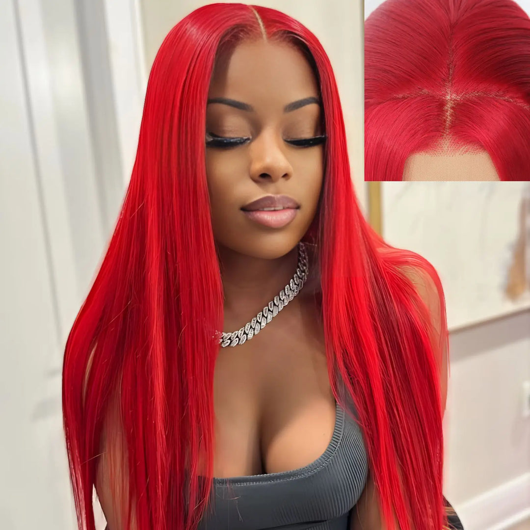 Burgundy Red Straight Lace Front Wig - JoySky Hair