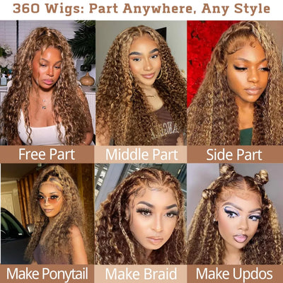 Highlight Wig Human Hair 360 Full Lace Wig 13X6 Hd Lace Frontal Wig Bob Curly Deep Wave Wig 427 Honey Blonde Colored 250 Density