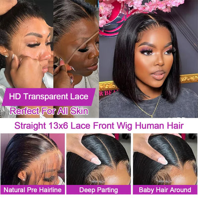 Human Hair Short Bob Wigs 13x6 Bone Straight Glueless HD Lace Front Wig Ready to Go Lace Frontal Braided Vietnamese On Sale