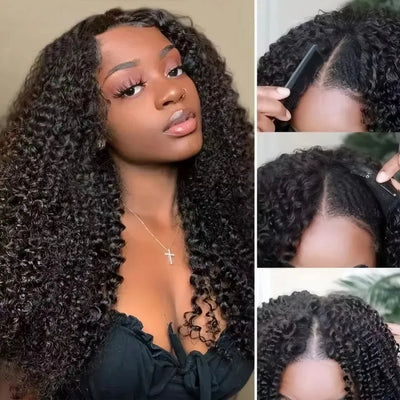 Kinky Curly V Part Wig Human Hair No Leave Out Upgrade Curly V Shape Wig Deep Wave No Glue Clip In Half Wigs Glueless Wig