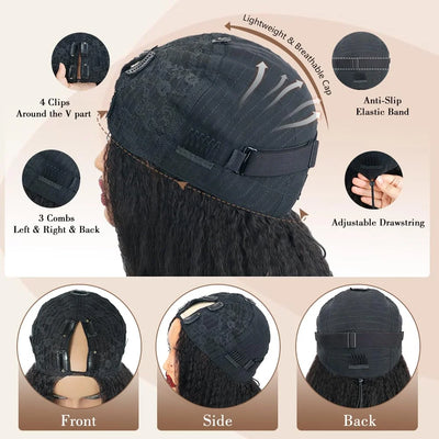 V Part Kinky Straight Wig Human Hair No Leave Out Upgraded U Part Wigs for Women Yaki Straight V-part Wigs V Shape Clip in Wig