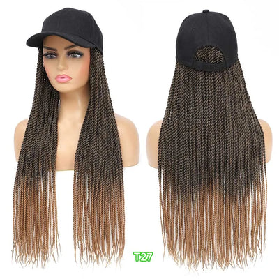 TOMO Baseball Cap Hat Wig Hair with Synthetic Crochet Braids for Women Long 24" Senegalese Twist Attached with Hat Wig for Girls