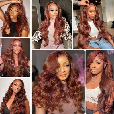 Reddish Brown Lace Front Wigs Synthetic 13x4 Body Wave Glueless Wigs Pre Plucked Auburn Colored Lace Front Wigs Transparent Wigs