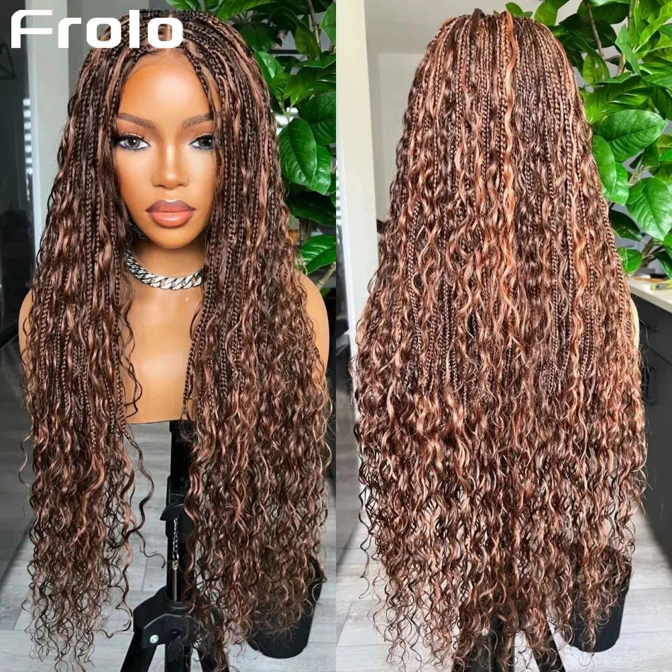 38-Inch Ombre Brown Knotless Braided 360 Lace Wig