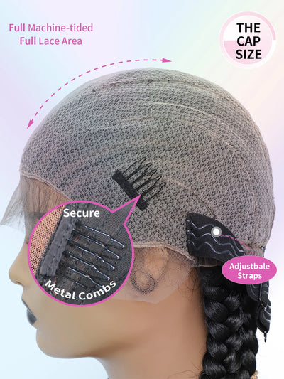 Synthetic Full Lace Wig Cornrow Double Dutch Braided Wigs With Baby Hair Box Braided Lace Wig Faux Locs Goddess Jumbo Braid Wig