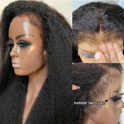 250% Kinky Straight Glueless Wig Ready To Wear And Go 13x6 Hd Yaki Straight Lace Front Human Hair Wigs For Women 30 36 Inch