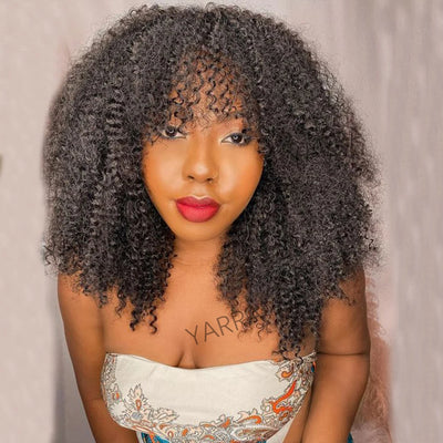 Afro Kinky Curly Human Hair Wigs With Bangs For Black Women Brazilian 100% Human Hair Remy Full Machine Made Hair 180% Density
