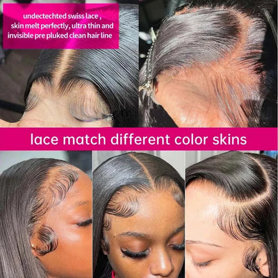 Double Drawn Blunt Cut Straight Glueless Wig Pre Cut 13x4 HD Lace Frontal Wig Ready To Go Human Hair Wig Pre Cut Pre Plucked