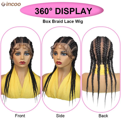 Synthetic Cornrow Braided Wigs Jumbo Full Lace Pigtails Wigs For Women Girls 20Inch Knotless Box Braided Lace Wig With Baby Hair