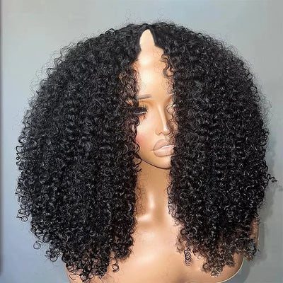 Kinky Curly V Part Wig Human Hair No Leave Out Upgrade Curly V Shape Wig Deep Wave No Glue Clip In Half Wigs Glueless Wig