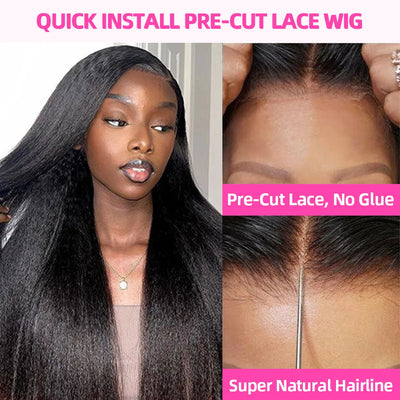 250% Kinky Straight Glueless Wig Ready To Wear And Go 13x6 Hd Yaki Straight Lace Front Human Hair Wigs For Women 30 36 Inch