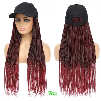 TOMO Baseball Cap Hat Wig Hair with Synthetic Crochet Braids for Women Long 24" Senegalese Twist Attached with Hat Wig for Girls