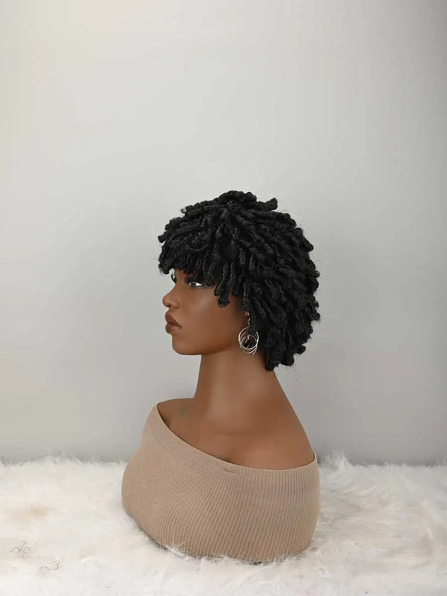 Short Afro Faux Braided Dreadlock Wig