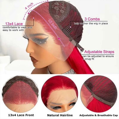 30 Inch Red Straight Wig Human Hair 13x4 Hd Lace Frontal Wigs Human Hair Brazilian Colored Straight Lace Front Wig Density 250%