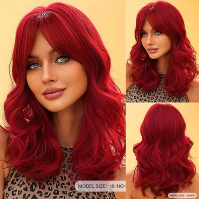 Long Curly Wine Burgundy Red Synthetic Wigs with Long Bangs for Women Afro Deep Wave Cosplay Party Natural Hair Heat Reisitant