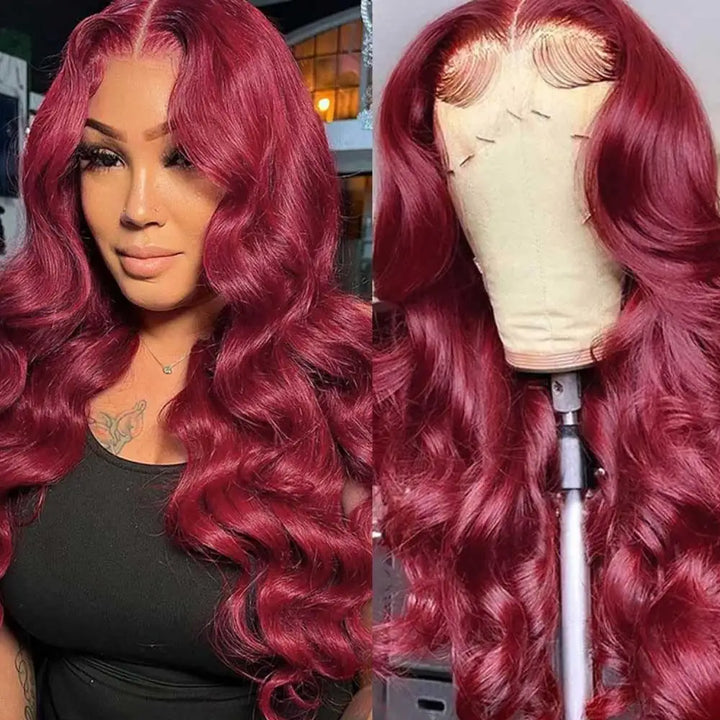 30-Inch Burgundy Body Wave Front Human Hair Wig