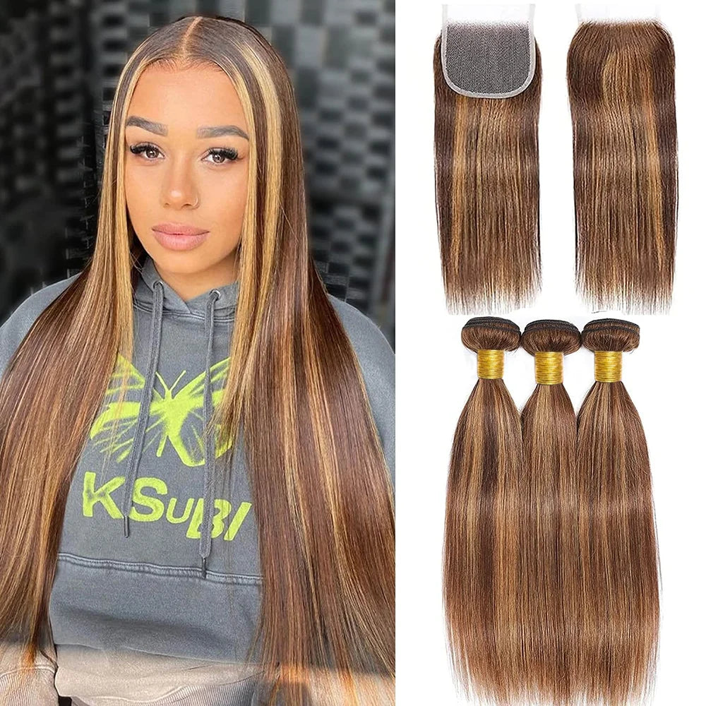 Straight Human Hair Bundles with Closure - JoySky Hair