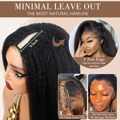 V Part Kinky Straight Wig Human Hair No Leave Out Upgraded U Part Wigs for Women Yaki Straight V-part Wigs V Shape Clip in Wig