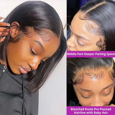 No Glue Brazilian HD Transparent 13x4 Bone Straight Short Bob Glueless Human Hair Wigs 13x6 Straight Lace Front Wigs For Women