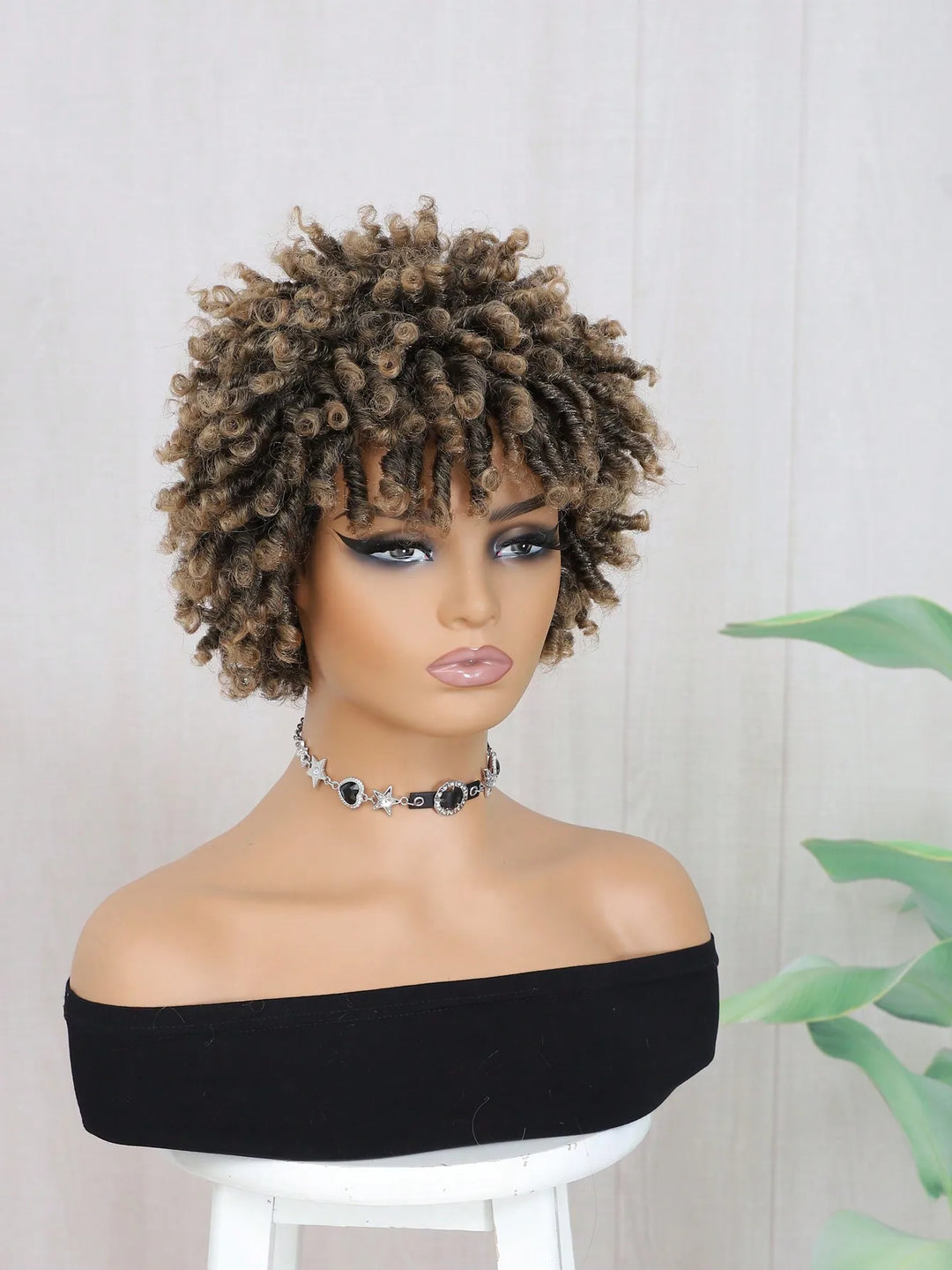 Short Afro Faux Locs Braided Wig