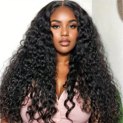Deep Wave Lace Front Wigs Human Hair 200 Density 5x5 Glueless Lace Front Wigs Human Hair Brazilian Curly Wig Wet Wavy Glueless Frontal Wigs for Women Natural Black Deep Wave Wig