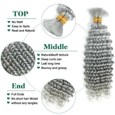 Grey Deep Wave Bulk Human Hair Braiding Blonde Ginger Curly Brazilian Hair for Human Hair Extensions for Micro Braiding No Weft